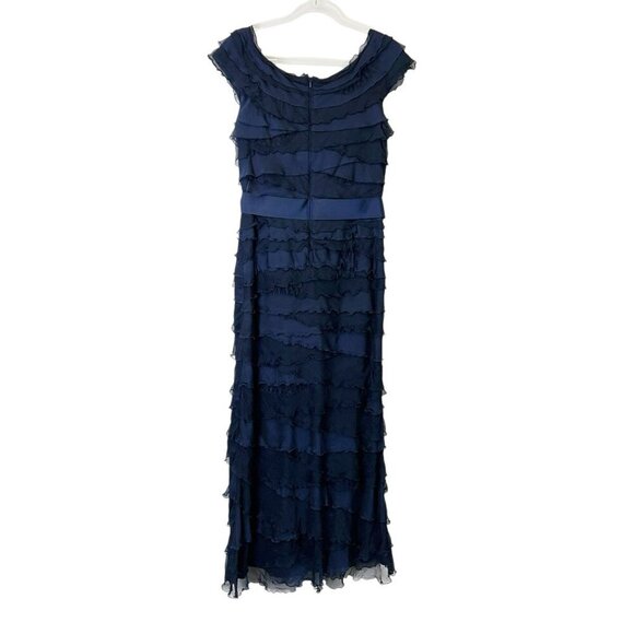 Tadashi Shoji Navy Pleated Evening Gown Womens Size 12 Maxi Dress - Picture 2 of 9